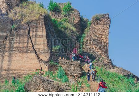 Mingun-myanmar, January 20, 2019 : Unidentified Tourists Come To Visit And Take Photographys At The