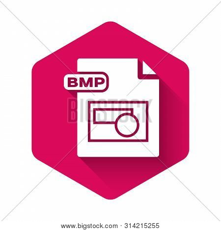White Bmp File Document. Download Bmp Button Icon Isolated With Long Shadow. Bmp File Symbol. Pink H