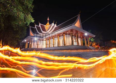 Candle Lit Ceremony Wat Pa Pradu Temple, Rayong Province, Thailand