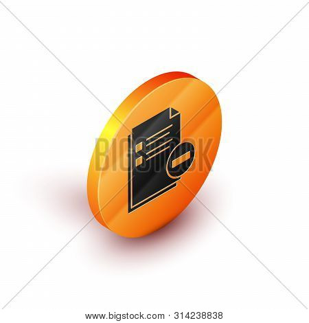 Isometric Document With Minus Icon Isolated On White Background. Clear Document. Remove File Documen