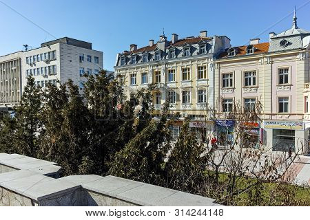 Shumen, Bulgaria - April 10, 2017: Central Pedestrian Street Bul. Slavyanski In City Of Shumen, Bulg