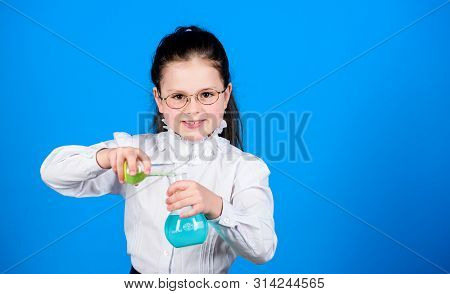 Child Study Bilogy Lesson. Education And Knowledge. Science Research In Lab. Small School Girl. Back