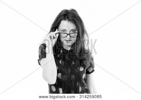 Smart Looking. Sensual Smart Girl. Pretty Girl With Smart Look Through Glasses. Fashionable Business