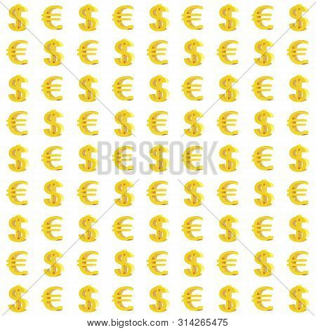 Flat Gold Dollar And Euro Monetary Note Signs Seamless Pattern. Cartoon Currency Icons Abstract Endl