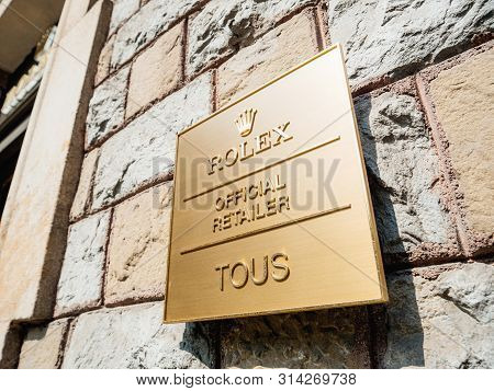 Barcelona, Spain - Jun 1, 2018: Rolex Official Retailer Tous In Central Barcelona Special Golden Pla
