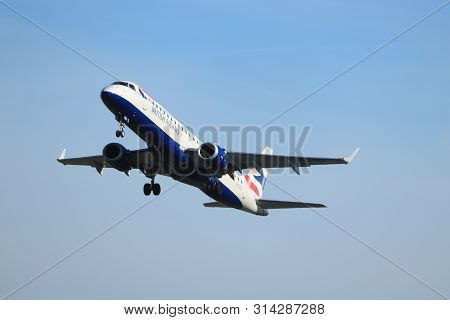 Amsterdam The Netherlands - May 24th, 2019: G-lcyj Ba Cityflyer Embraer Erj-190 Takeoff From Polderb