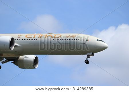 Amsterdam, The Netherlands - July 21st 2019: A6-etd Etihad Airways Boeing 777-300 On Final Approach 