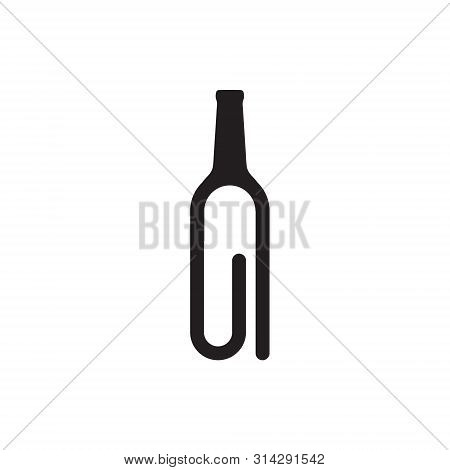 Creative Bottle Incorporated Paper Clip Vector Logo Icon. Cocktail Bottle Handle Cocktail