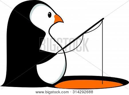 Penguin Fishing On Ice Hole Logo Icon Illustration
