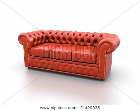 Rotes Leder-Sofa.