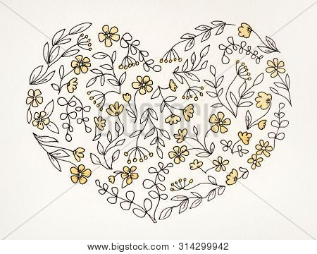 Newschool drawing of heart from cute yellow flowers in cool cartoon style