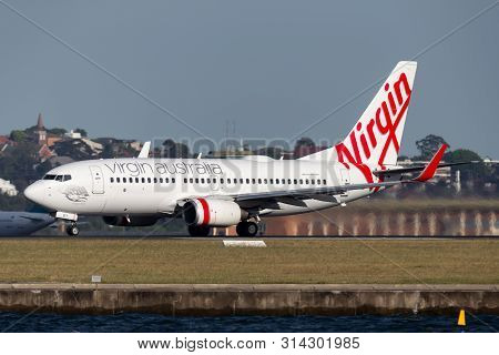 Sydney, Australia - October 7, 2013: Virgin Australia Airlines Boeing 737 Airliner Landing At Sydney