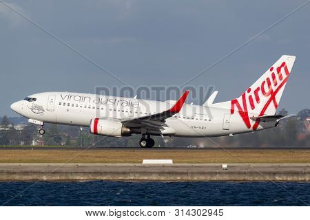 Sydney, Australia - October 7, 2013: Virgin Australia Airlines Boeing 737 Airliner Landing At Sydney