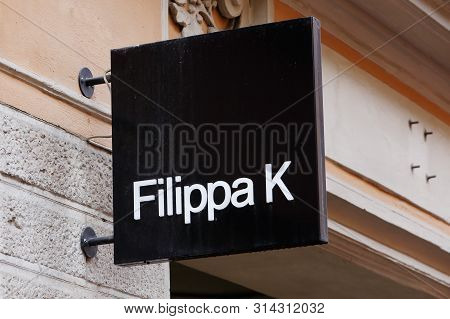 Stockhom, Sweden - April 30, 2019: The Brand Sign At The Filippa K Clothing Shop Located At The Grev