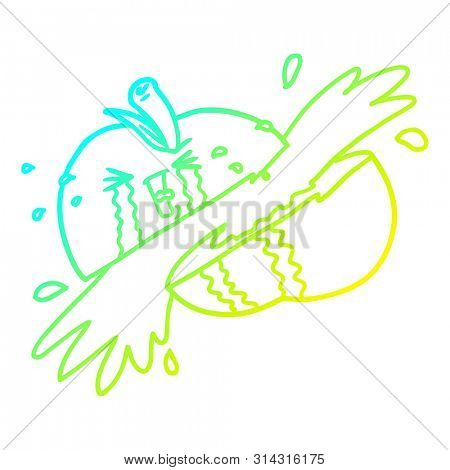 cold gradient line drawing of a cartoon sliced apple