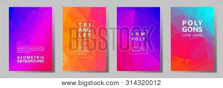 Facet Triangles Vivid Brochure Covers Vector Graphic Design Set. Crystal Texture Polygonal Patterns.