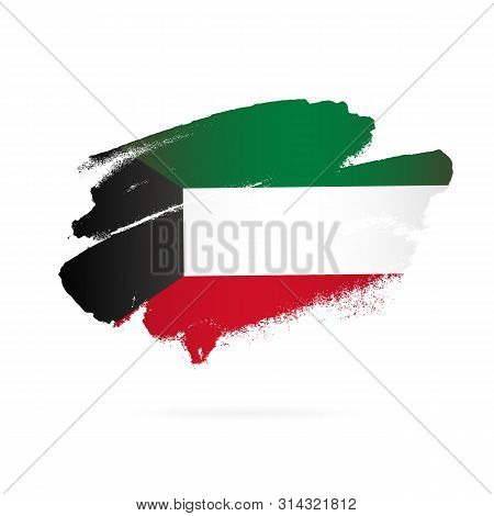 Kuwaiti Flag. Vector Illustration On White Background. Brush Strokes Drawn By Hand. National Day In 