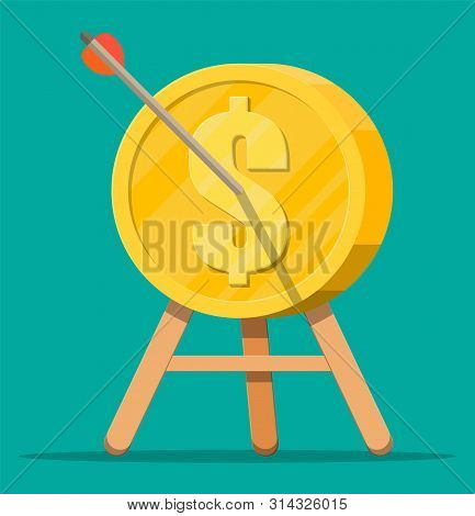 Arrow In Coin Target On Tripod. Goal Setting. Smart Goal. Business Target Concept. Achievement And S