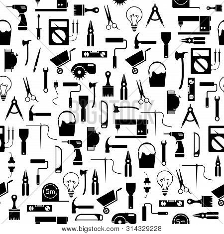 Diy Tool Of Silhouette Vector Seamless Pattern Background Icon.