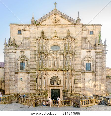 Santiago De Compostela,spain - May 14,2019 - View At The San Martin Church In The Streets Of Santiag