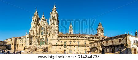 Santiago De Compostela,spain - May 14,2019 - Panoramic View At The Obradoiro Place In Santiago De Co