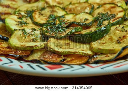 Grilled Vegetables With Zaatar Vinaigrette,serving Platter As They Finish Grilling.