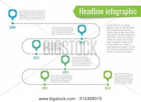 Infographic Path Dotted Line. 6 Points Blue And Green.