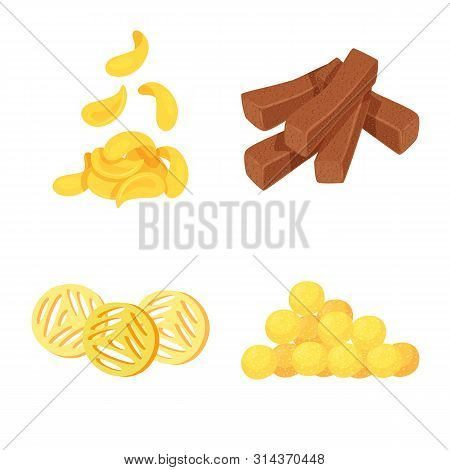 Vector Illustration Of Food And Crunchy Logo. Collection Of Food And Flavor Vector Icon For Stock.