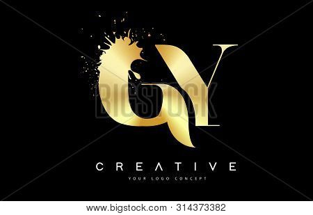 Gy G Y Letter Logo With Gold Melted Metal Splash Vector Design Illustration.