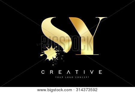 Sy S Y  Letter Logo With Gold Melted Metal Splash Vector Design Illustration.