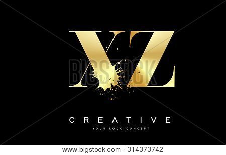 Xz X Z Letter Logo Design With Black Ink Watercolor Splash Spill Vector Illustration.