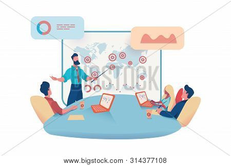 Teamwork. Businessman Holds Meeting, Presentation, Sales Analytics. Businessmen Are Sitting At The C