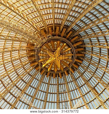 Moscow, Russia - November 28, 2018: Glass dome of the Space Cosmos pavilion at VDNH - Exhibition of Achievements of National Economy.