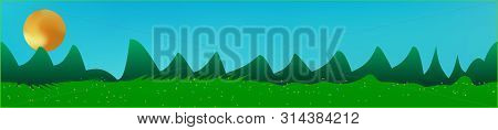 Cyan Sky, And Mountains Landscape. Light Glass Print Panaramic Design. Glass Print Skinali Light And