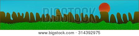 Cyan Sky, And Mountains Landscape. Light Glass Print Panaramic Design. Glass Print Skinali Light And
