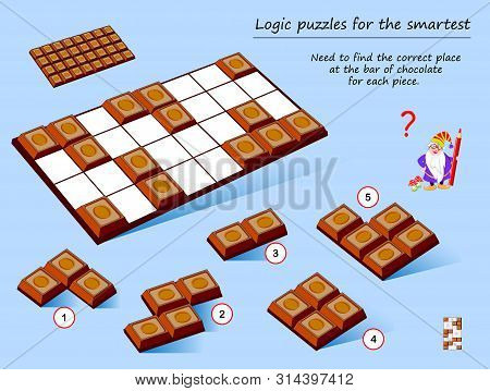 Logic Puzzle Game For Smartest. Need To Find The Correct Place At The Bar Of Chocolate For Each Piec