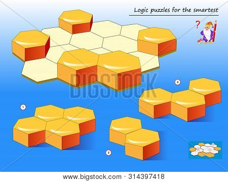 Logic Puzzle Game For Smartest. Need To Find Correct Place At The Honeycomb For Each Of Geometrical 