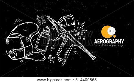 Vector Illustration Of Respirators. Aerography Tools Sketch