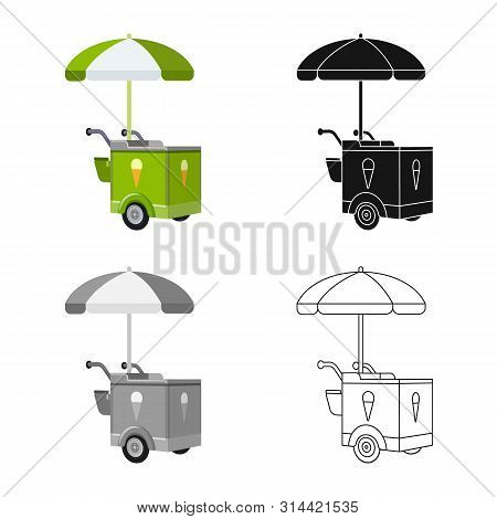 Vector Illustration Of Cart And Parasol Sign. Collection Of Cart And Sunshade Stock Symbol For Web.