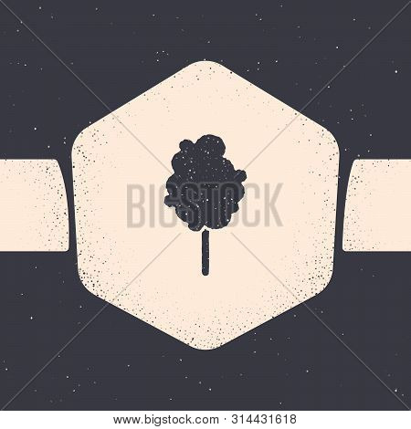 Grunge Cotton Candy Icon Isolated On Grey Background. Monochrome Vintage Drawing. Vector Illustratio