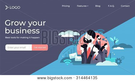 Sales Force Flat Tiny Persons Vector Illustration Landing Page Template Design. Customer Relationshi