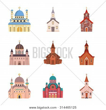 Bitmap Design Of Religion And Building Logo. Set Of Religion And Faith Bitmap Icon For Stock.