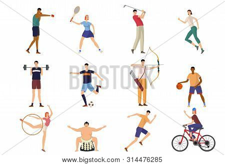 Multi Sport Vector Icon Set. Easy To Edit And Use In Any Project. Athletes And Sportswomen In Physic