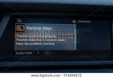 Error Message From The Cars On Board Computer Warning That Particle Filter Has Problem And The Power