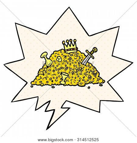 cartoon ple of treasure with speech bubble in comic book style