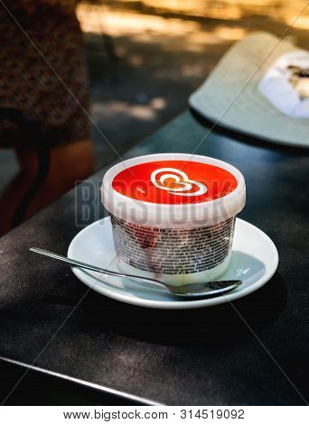 Barcelona, Spain - Jun 1, 2018: Vertical Image Of Heartbrand Frigo Algida Good Humor Ice Cream In Te