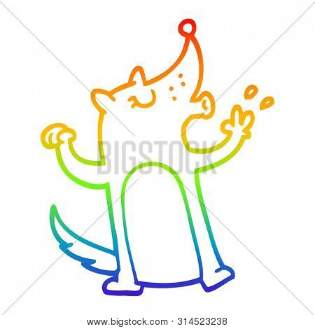 rainbow gradient line drawing of a cartoon whistling wolf