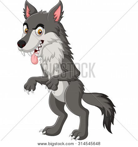 Vector Illustration Of Cartoon Angry Wolf Isolated On White Background