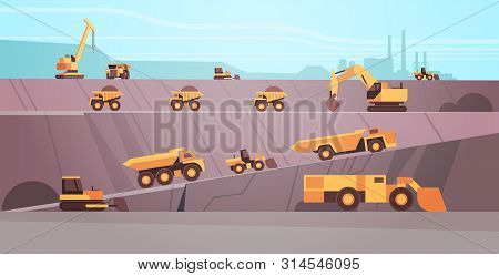 Professional Equipment Working On Coal Mine Production Extraction Industry Mining Transport Concept 