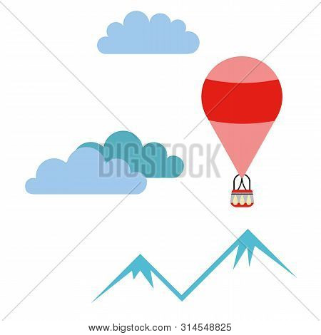 Hotair Balloon Simple Illustration On White Background. Fantasy World Decorative Series.